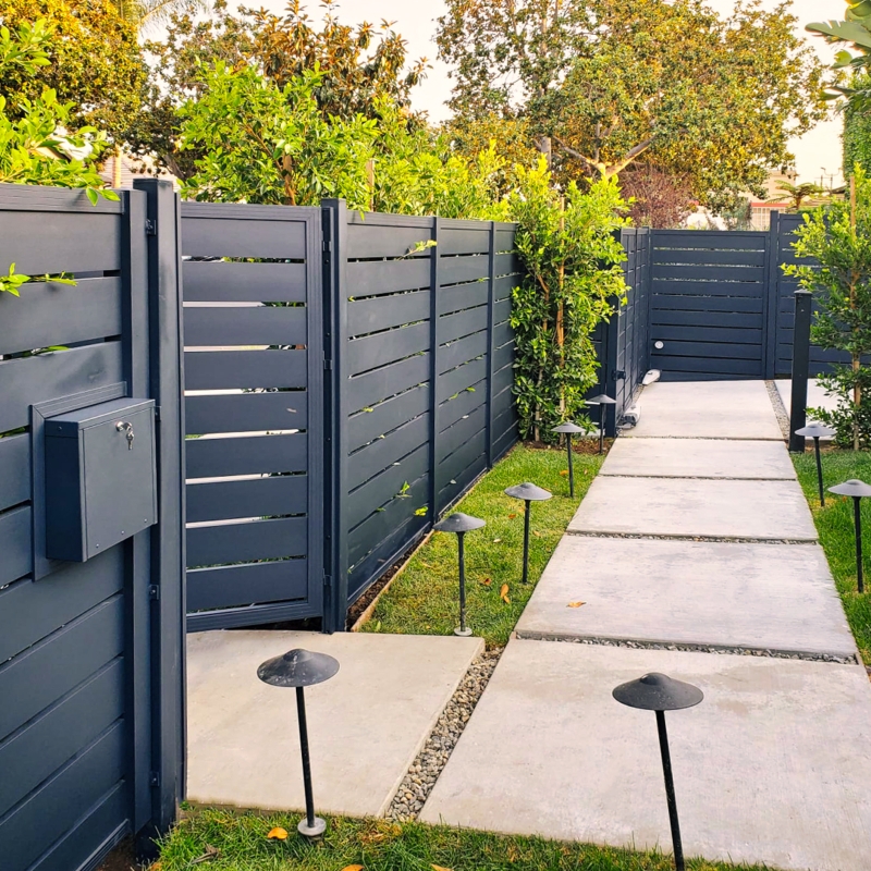 Aluminum Fence Charcoal Gray Horizontal Slats Privacy Design
