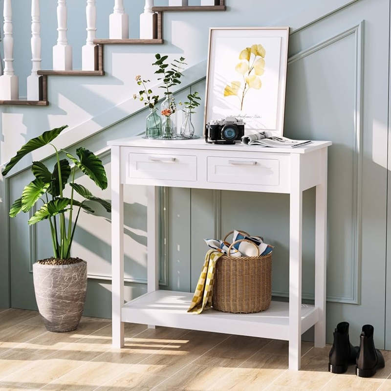 Amazon.com: Console Table with Drawer for Entryway, 2-Tier Shelves Entry Table  for Hallway Living Room, Narrow Sofa Table, Sturdy Wood Frame, White : Home  & Kitchen
