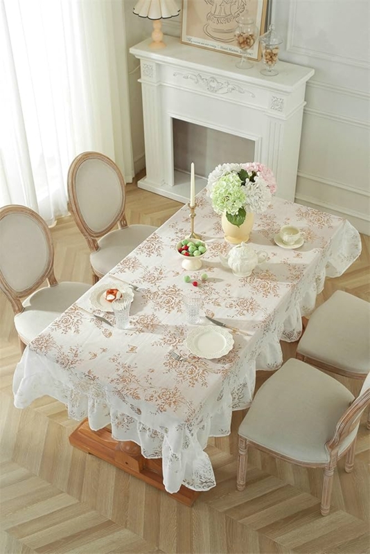 Amazon.com: Gualiy Table Cloth Dining Table, Rectangle Tablecloth 220 x  220cm Flowers Printed with Ruffled Edge Table Cloths for Kitchen Dining,  White : Home & Kitchen