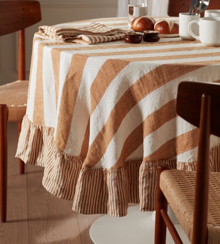 Amber Cora Wide Stripe 100% Linen Tablecloth | Secret Linen Store