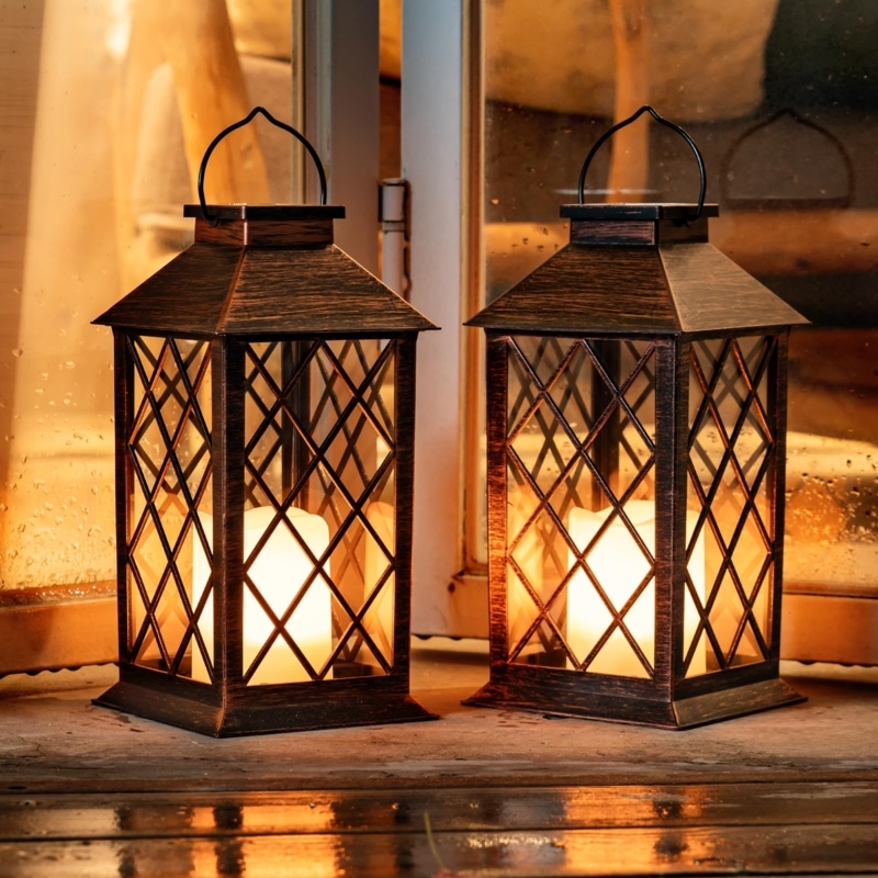 Antique Copper Outdoor Lantern Diamond Lattice Rustic Patio Decor