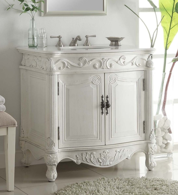 Antique Style Vanity with Ornate Floral Carvings and Cabriole Feet