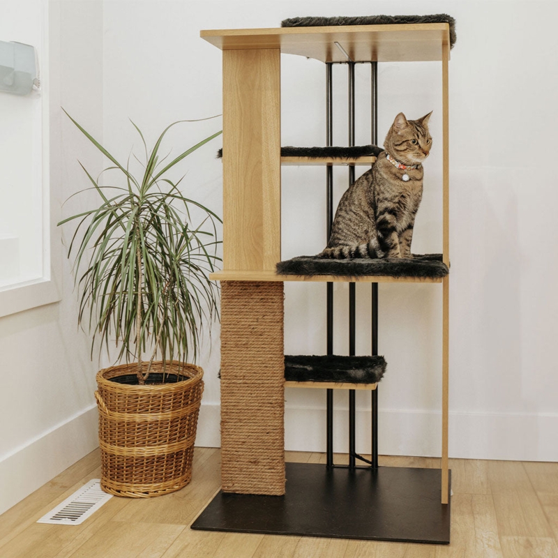 Architectural Cat Tower With Open Frame & Sisal Column, Wood
