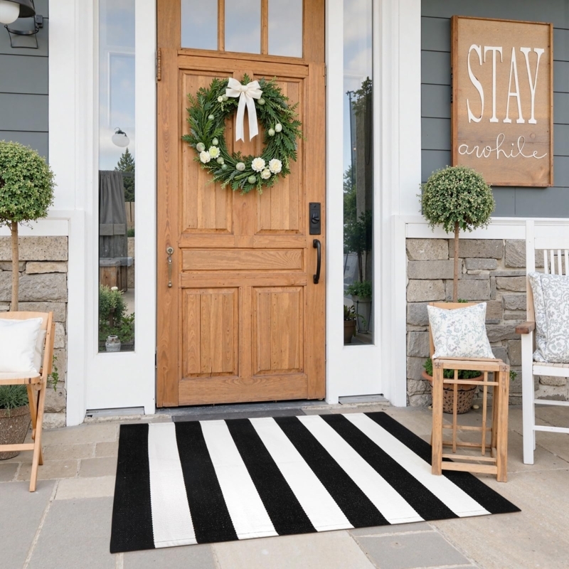 Area Rug Bold Striped Woven Texture for Front Porch Entryway