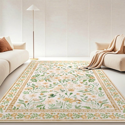 Area Rug Botanical Bird Pattern Cream Base Vintage Inspired