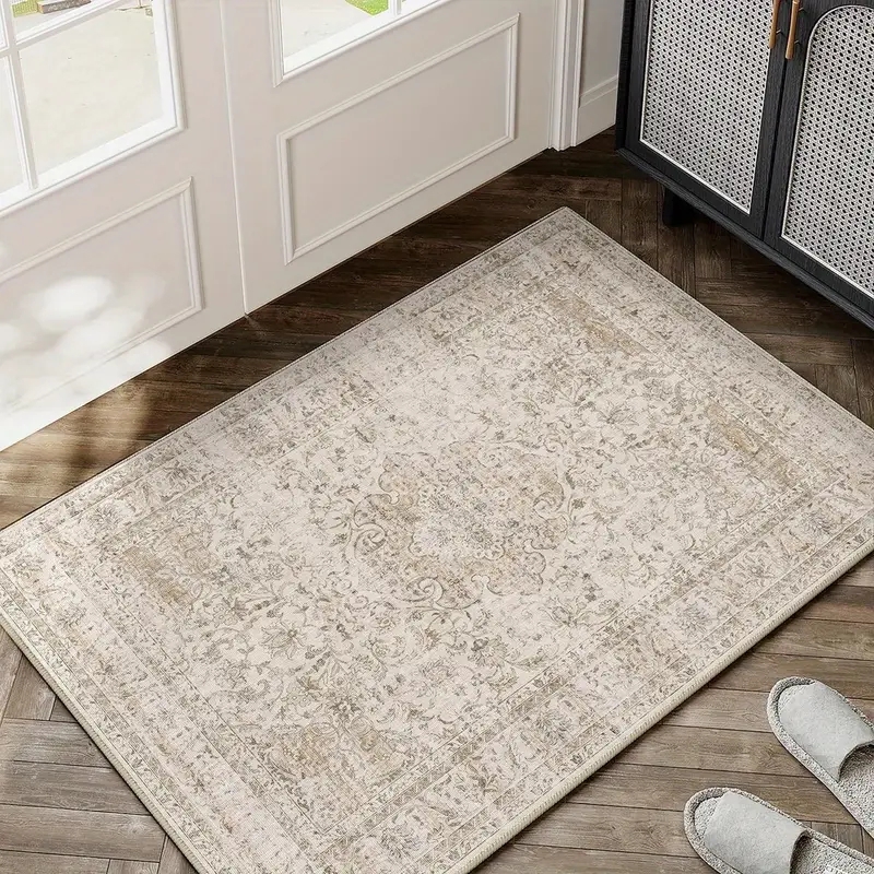 Area Rug: Vintage Distressed Oriental Pattern Low Pile Foyer Accent