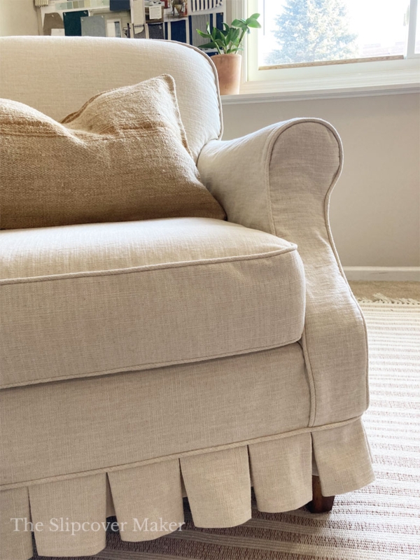 Armchair Slipcover Box Pleats Linen-Like Cream Style