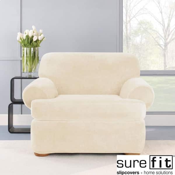 Armchair Slipcover Cream Plush Texture T-Cushion Rolled Arms Soft
