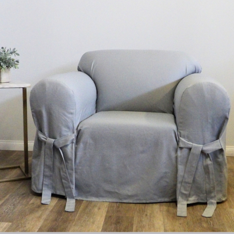 Armchair Slipcover Dove Grey Side Ties Skirted Base