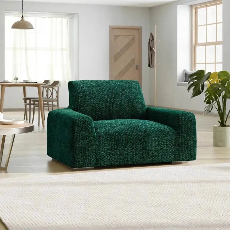 Armchair Slipcover Forest Green Waffle Weave Stretch Fit