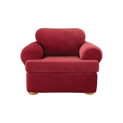 Armchair Slipcover Garnet Red Pique Texture Rolled Arms Traditional