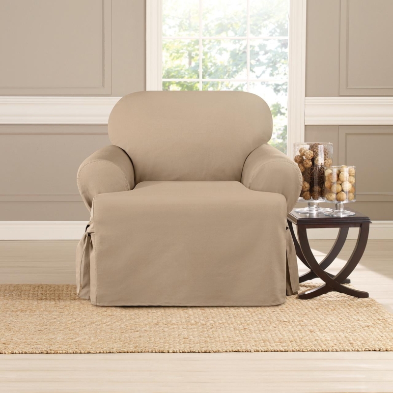 Armchair Slipcover Heavyweight Cotton Duck Khaki T-Cushion Skirted Base