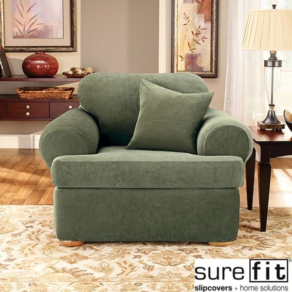 Armchair Slipcover Sage Green Pique Texture T-Cushion Traditional