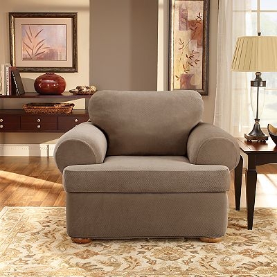 Armchair Slipcover Taupe Stretch Pique Texture Two-Piece T-Cushion