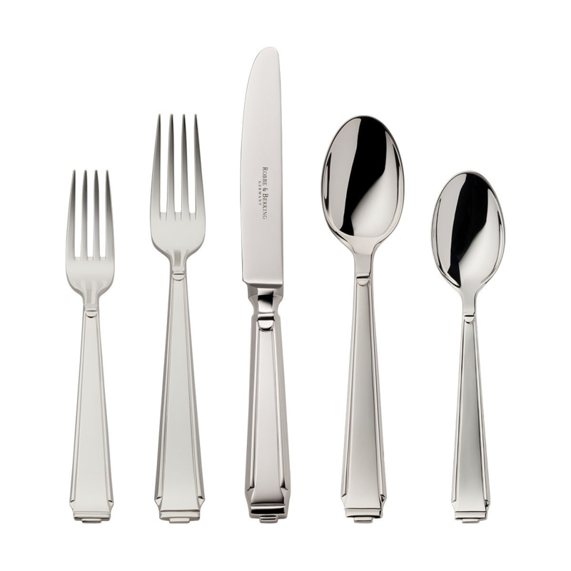 Art Deco Flatware Set Stepped Base Geometric High Polish