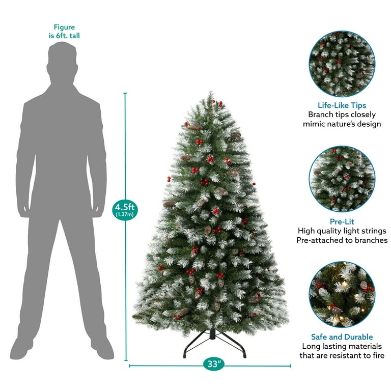 Artificial Christmas Tree Frosted Pre-lit With Berries and Pine Cones