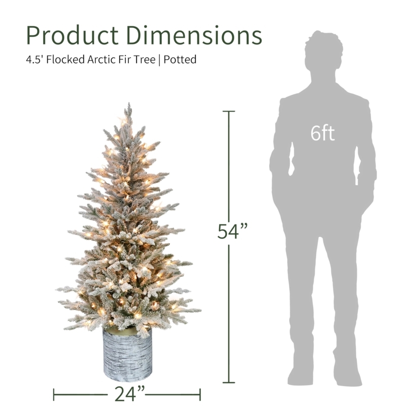 Artificial Christmas Tree, Heavily Flocked with Rustic Birch Look Pot