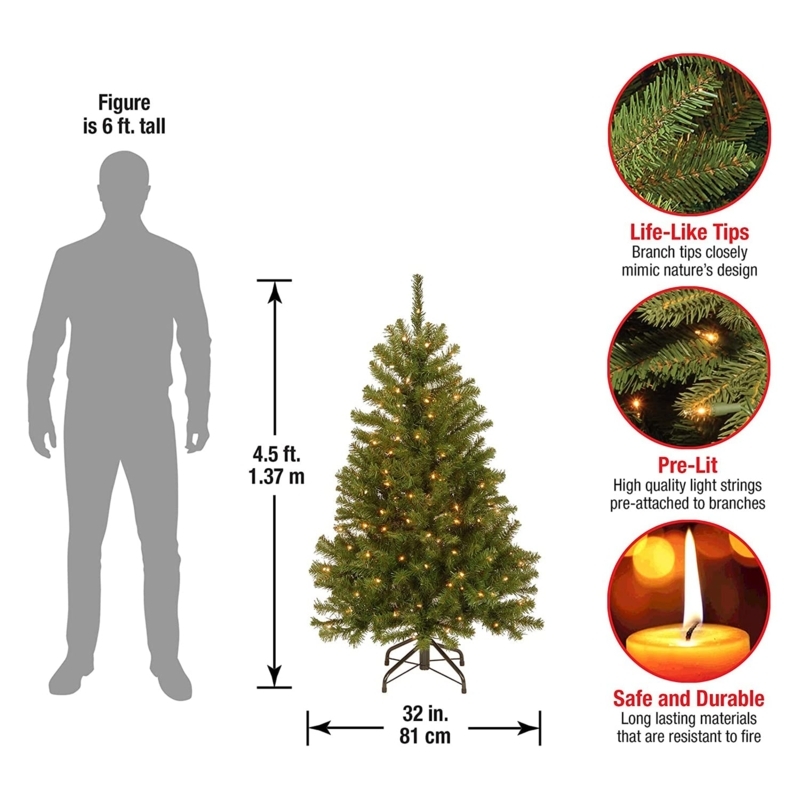 Artificial Christmas Tree, Spruce Profile Pre-Lit Folding Stand