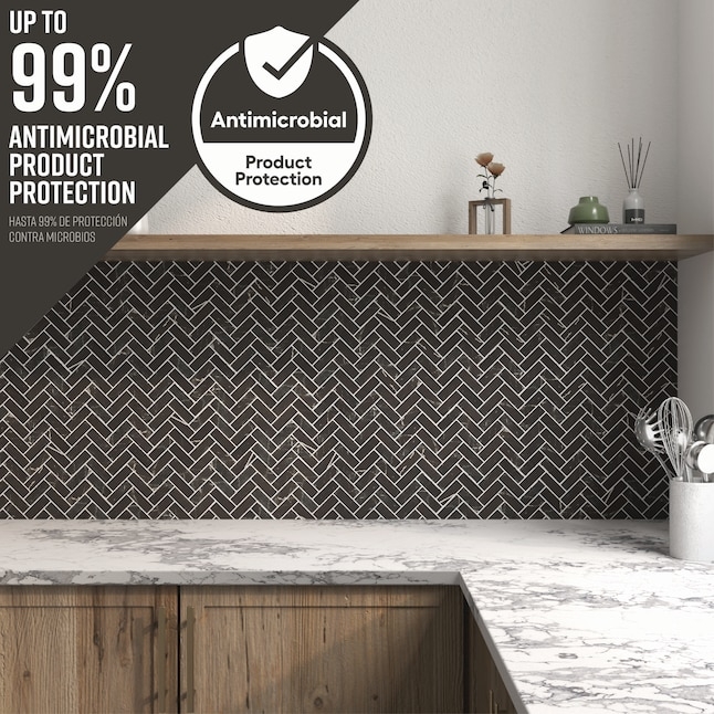 Backsplash Tile Black Herringbone Graphite Stone Look Matte