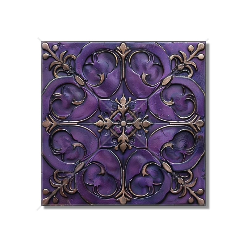 Backsplash Tile Embossed Metallic Scrollwork Deep Violet Bronze