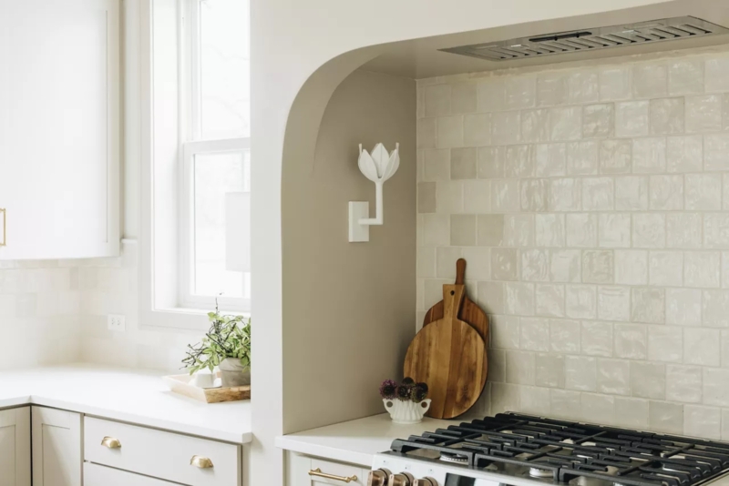 Backsplash Tile Glossy Square Handcrafted Look Cream Kitchen