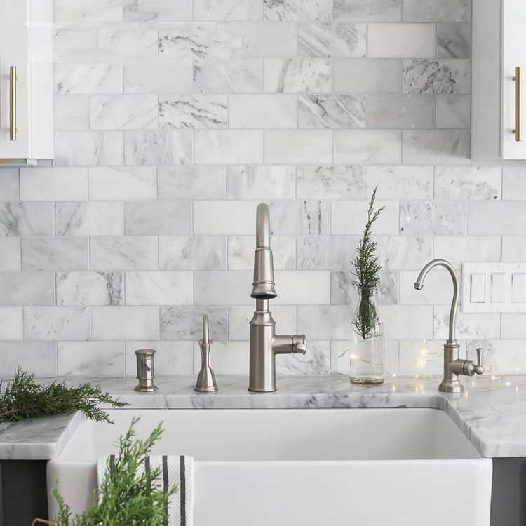 Backsplash Tile Marble Subway Running Bond Gray Stone