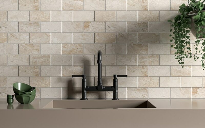 Backsplash Tile Stone Look Subway Matte Finish Beige Cream
