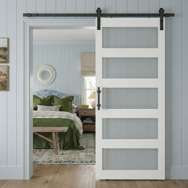 Barn Door 5-Lite Frosted Glass Exposed Hardware Transitional Style