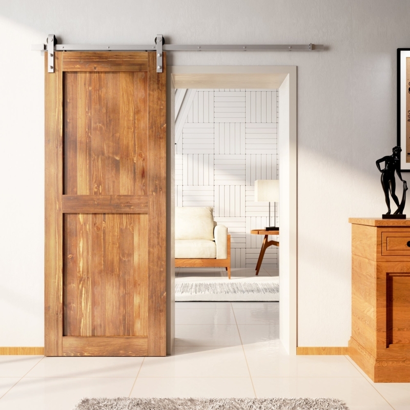 Barn Door Brushed Nickel Hardware H-Frame Warm Wood Style