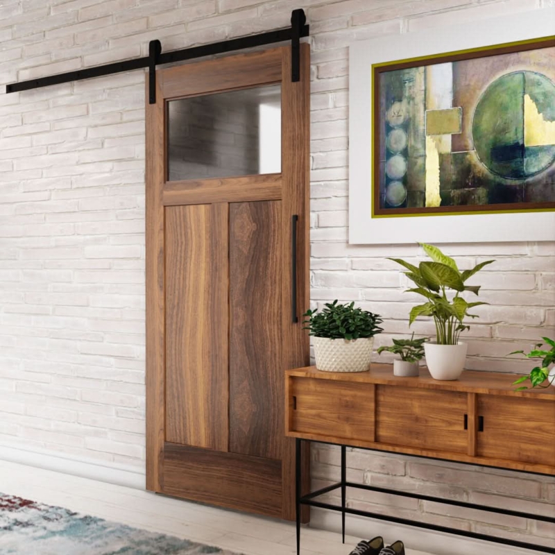Barn Door Craftsman Style Wood with Top Window Panel