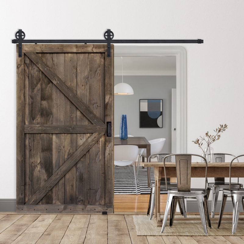 Barn Door Double Z Brace Dark Wood Industrial Spoke Wheels Sliding Hardware