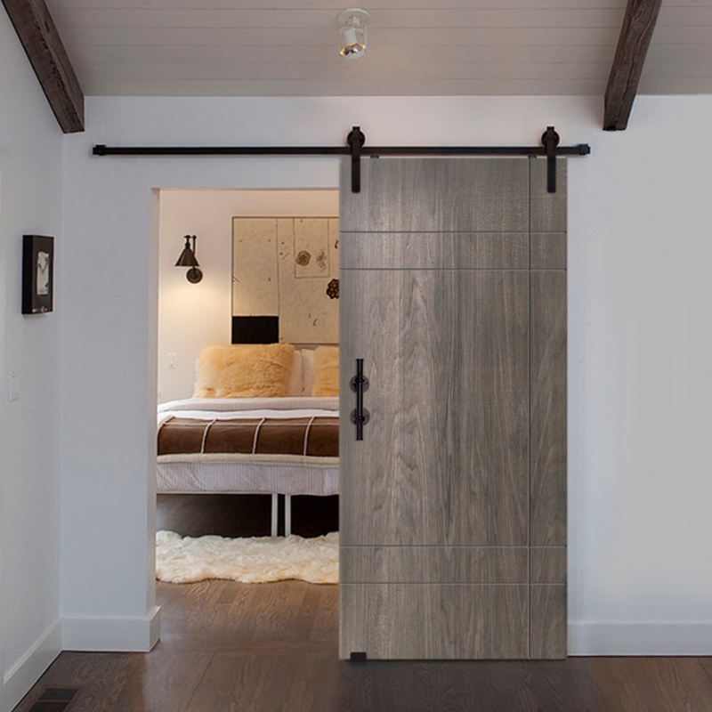 Barn Door Driftwood Grey Finish Minimalist Groove Paneling