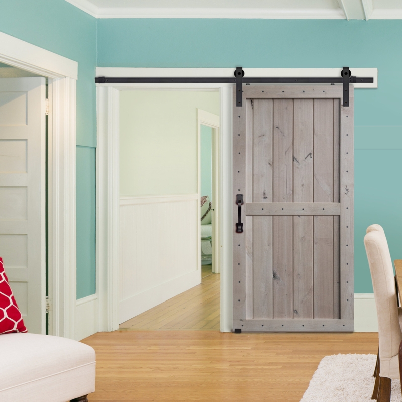 Barn Door Grey Washed Two Panel Weathered Wood Weathered Interior Sliding