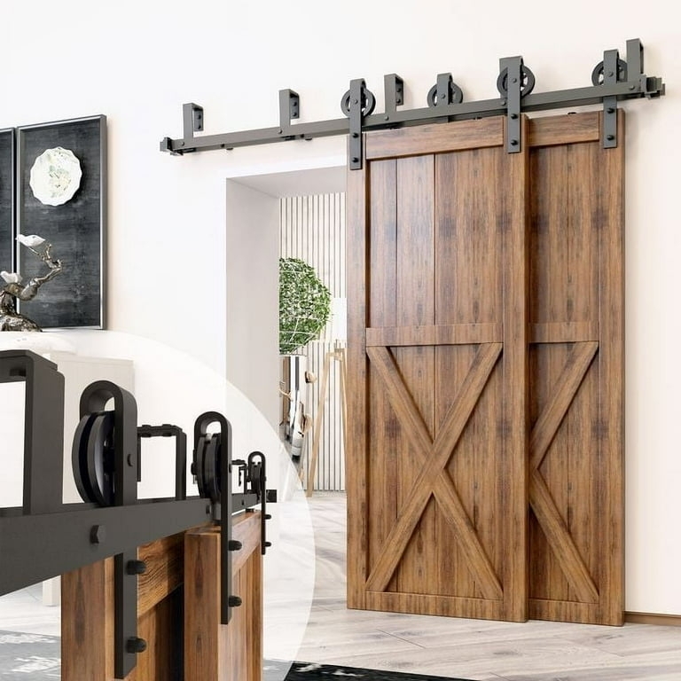 Barn Door Hardware Bypass Kit Double Track Spoke Wheel Black Industrial