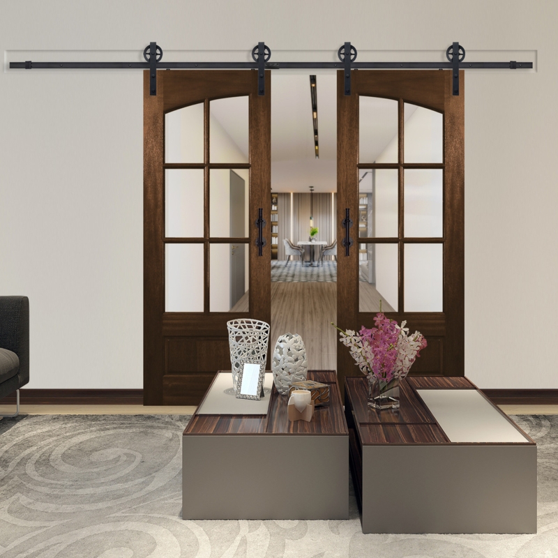Barn Door Mahogany 6-Lite Arched Glass Industrial Hardware