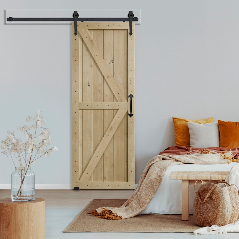 Barn Door Natural Wood Double Z Brace Matte Black Hardware Farmhouse Bedroom