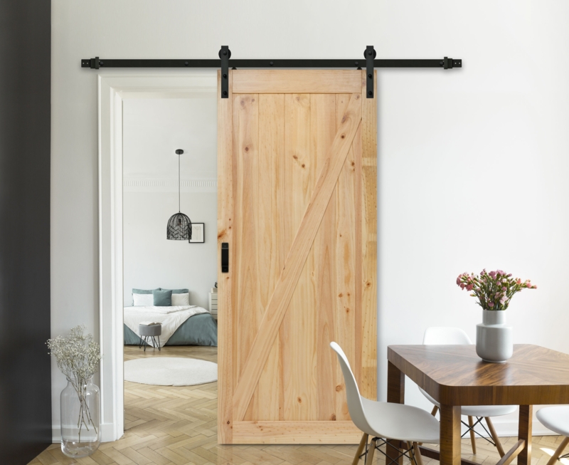 Barn Door Unfinished Pine Natural Z-Frame Sliding Hardware