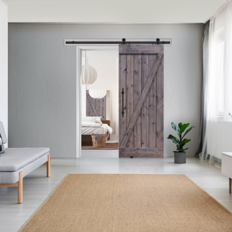 Barn Door Weathered Grey Finish Rustic Z-Brace Hardware