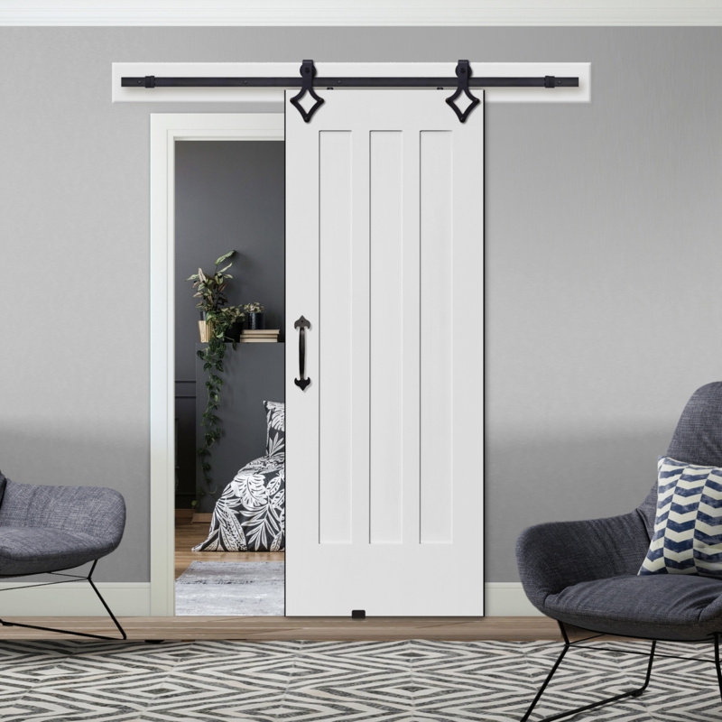 Barn Door White Craftsman Three Panel Diamond Track Hardware