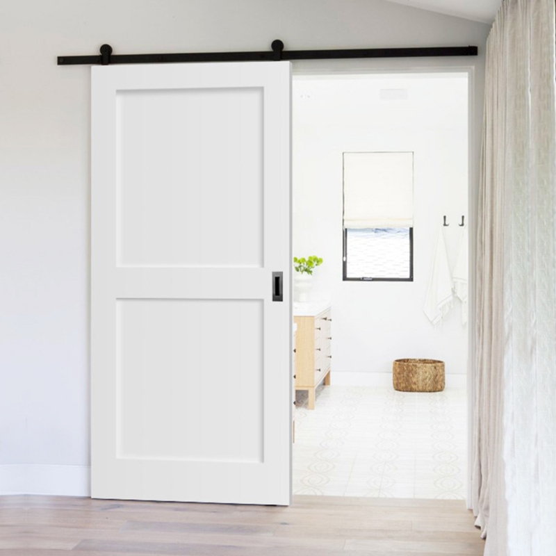 Barn Door White Shaker Style Two Panel Black Hardware
