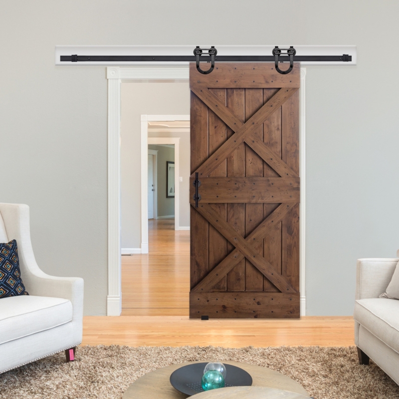 Barn Door Wood Toned Double X Brace Black Hardware Rustic