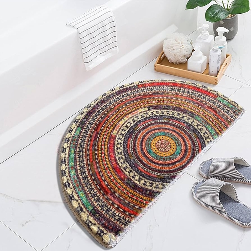 Bath Mat Boho Mandala Pattern Microfiber Multicolor Vibrant