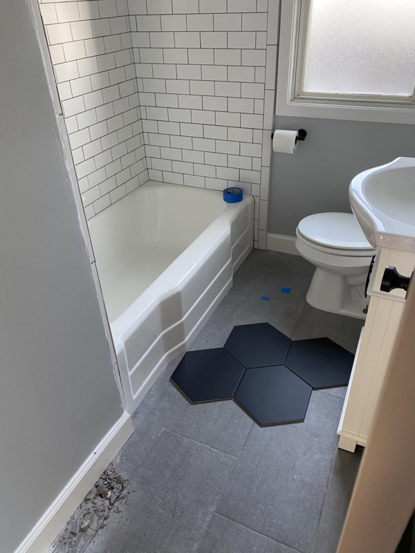 Bathroom Renovation: Classic Subway Tile & Hexagon Floor