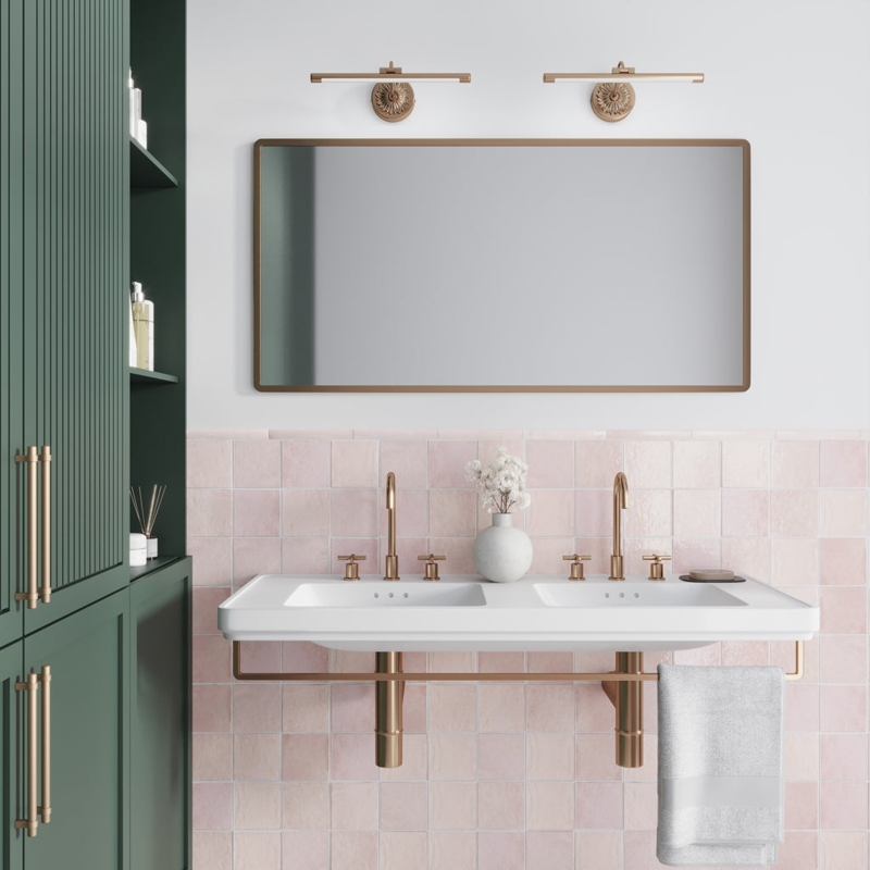 Bathroom Scene Polished Square Tile Fluted Green Cabinet