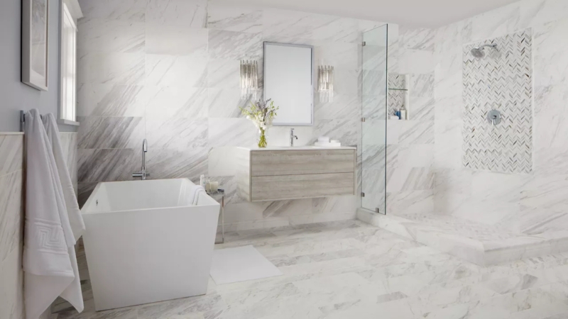 Bathroom Tile Full Marble Wrap Grey White Polished Finish
