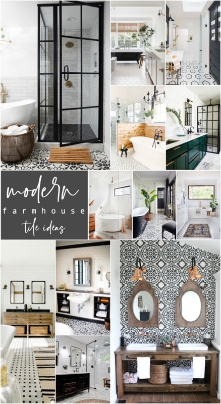 Bathroom Tile Ideas featuring Black Steel Accents and Patterned Floors
