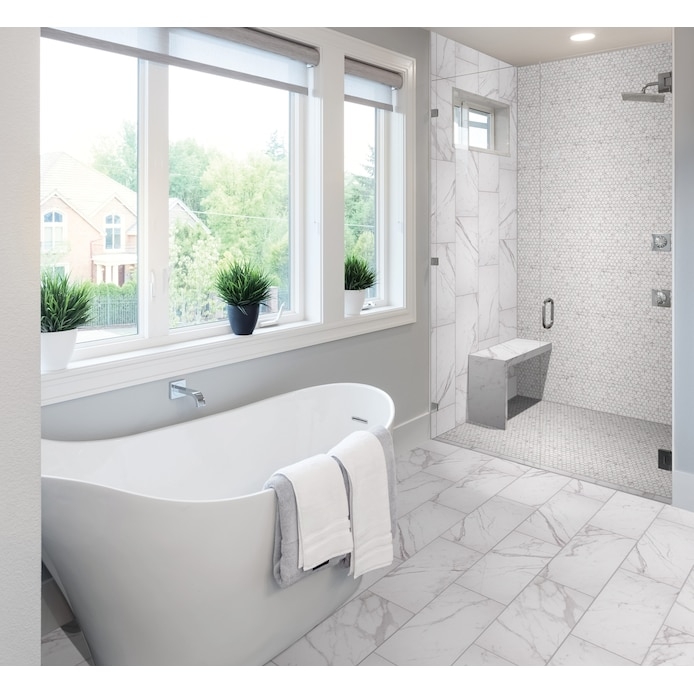 Bathroom Tile Large Format Marble Look Hexagon Mosaic Matte Spa
