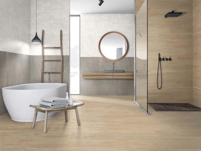 Bathroom Tile Wood Look Plank Matte Finish Floating Shelf Vanity