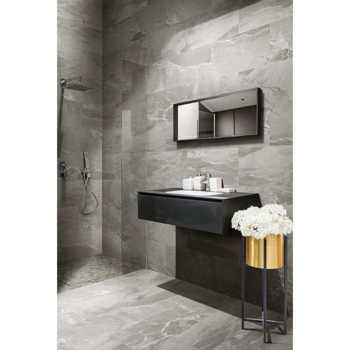 Bathroom Tiles Uniform Grey Surfaces Matte Stone Look Large Format