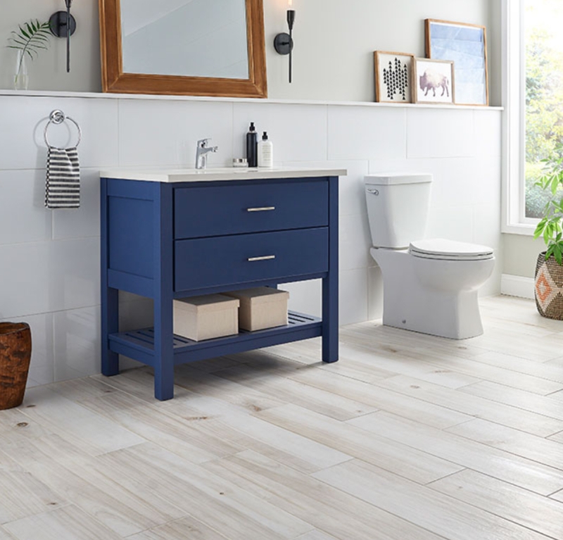 Bathroom Vanity Coastal Blue Navy Cabinet Slatted Storage Shelf